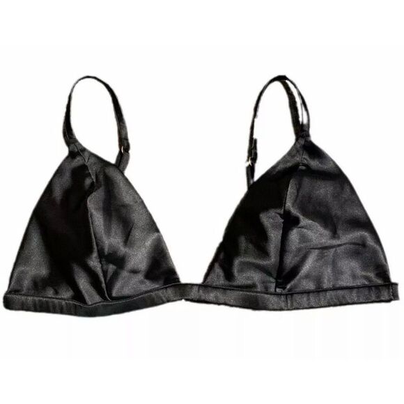 Victoria’s Secret LUXE Supersoft Satin triangle bralette bra black Large - Picture 3 of 5